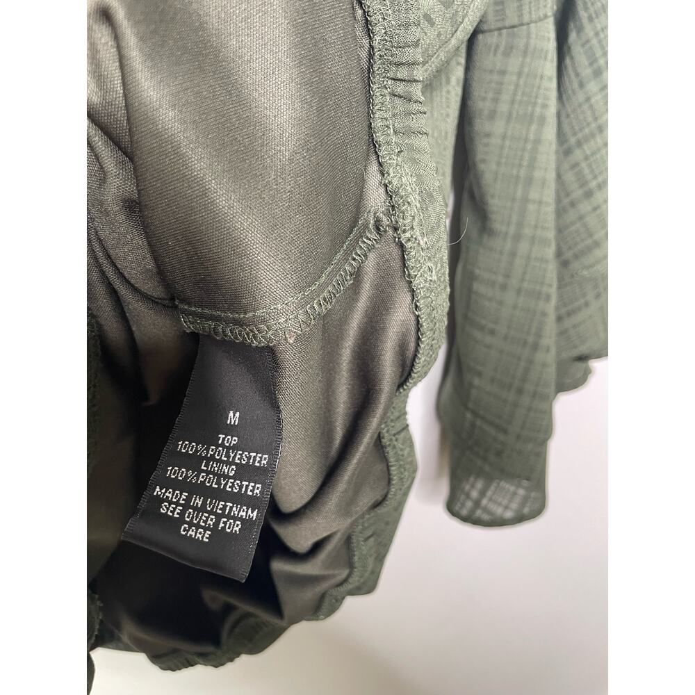 Alyx Blouse Pleated Front Plaid Bell Sleeve Elastic Hem Round Neck Green Medium - Picture 6 of 11